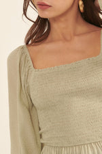 Ruched Long Sleeve Babydoll Top