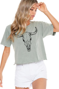 Cropped Longhorn Skull Tee