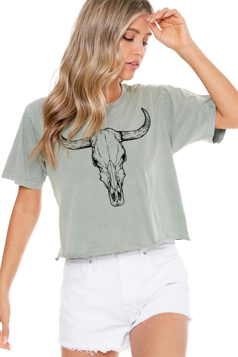 Cropped Longhorn Skull Tee