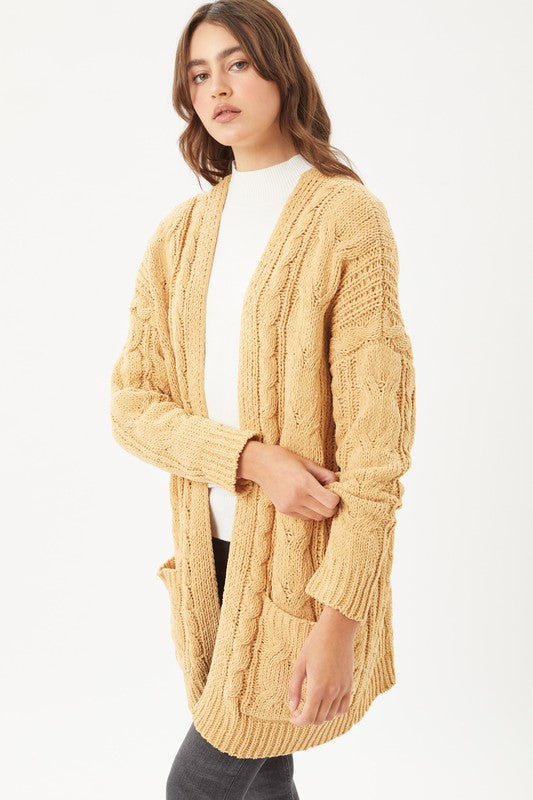 Chenille Cable Knit Oversized Open Front Cardigan