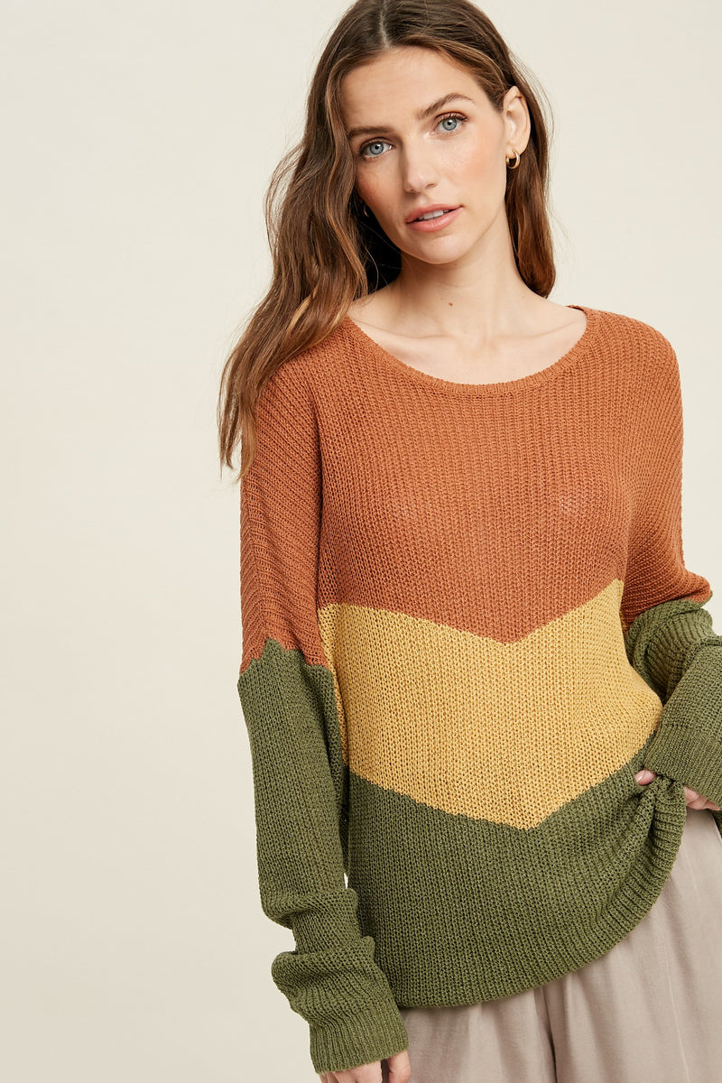 Chevron Colorblock Lightweight Sweater