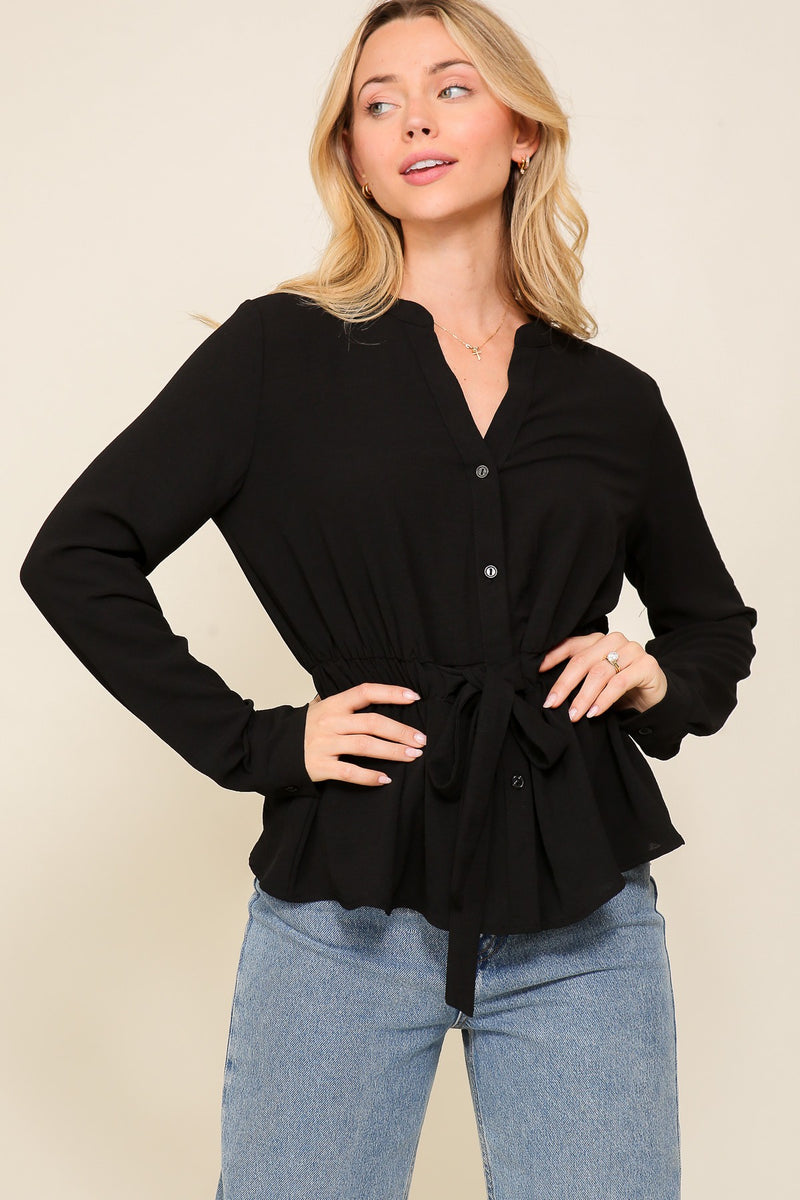 Waist Tie Button Blouse