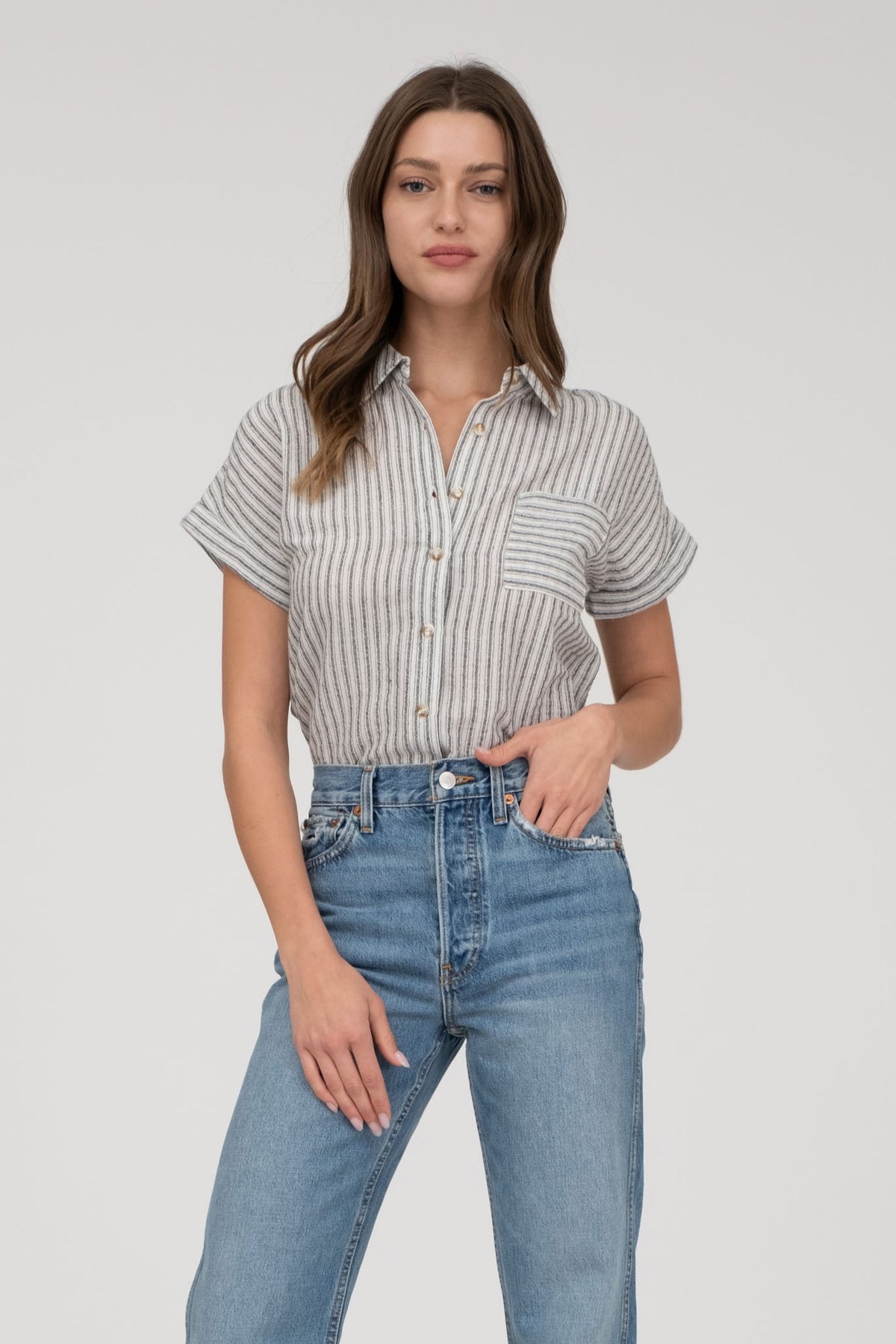 Casual Stripe Button Up