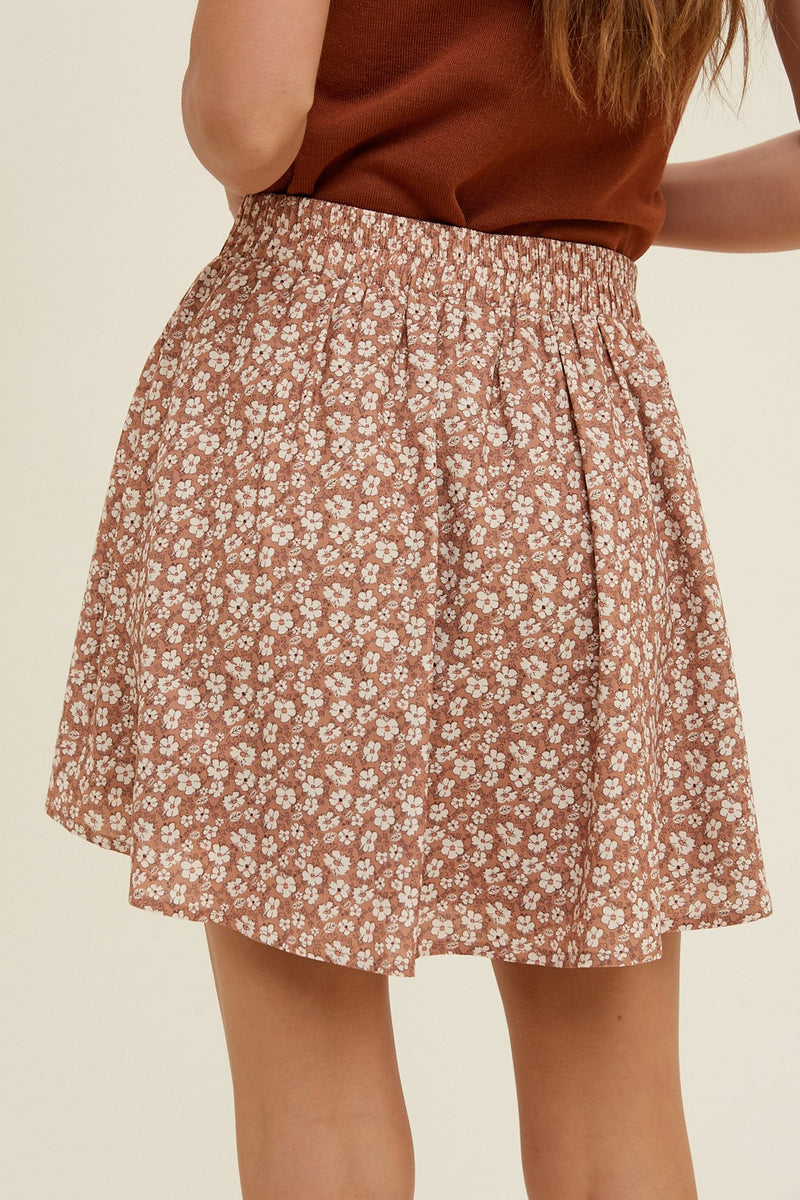 Floral Print Lined Mini Skirt