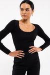 Scallop Hem Long Sleeve Rib Knit Top