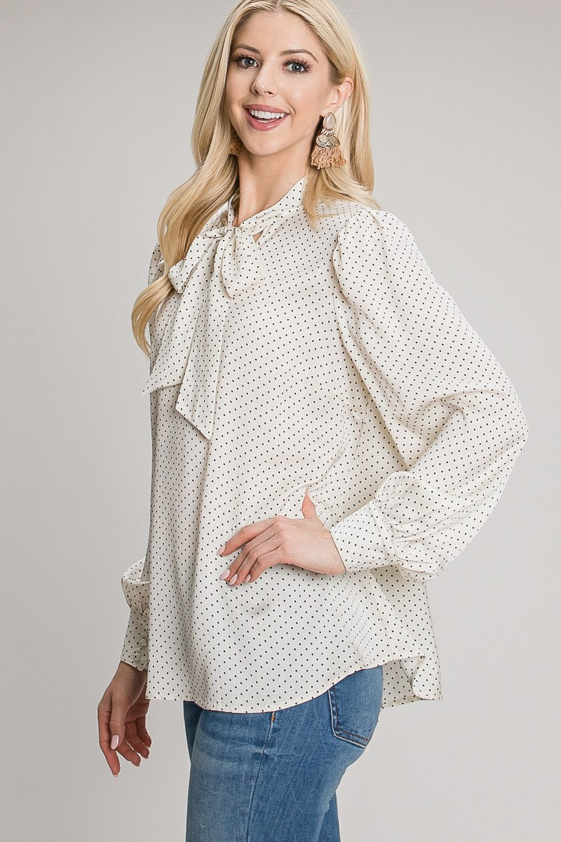 Tides Have Turned Pin Dot Satin Blouse