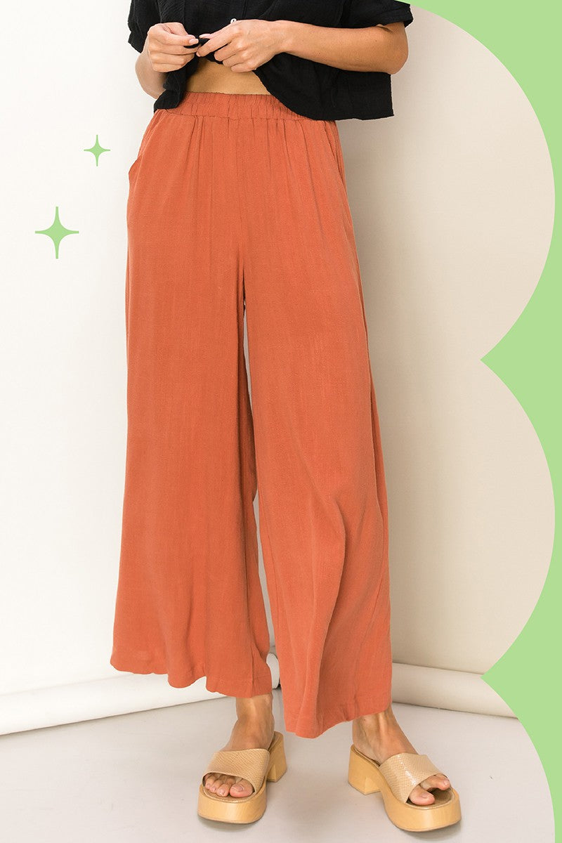 Wide Leg Linen Blend Pants